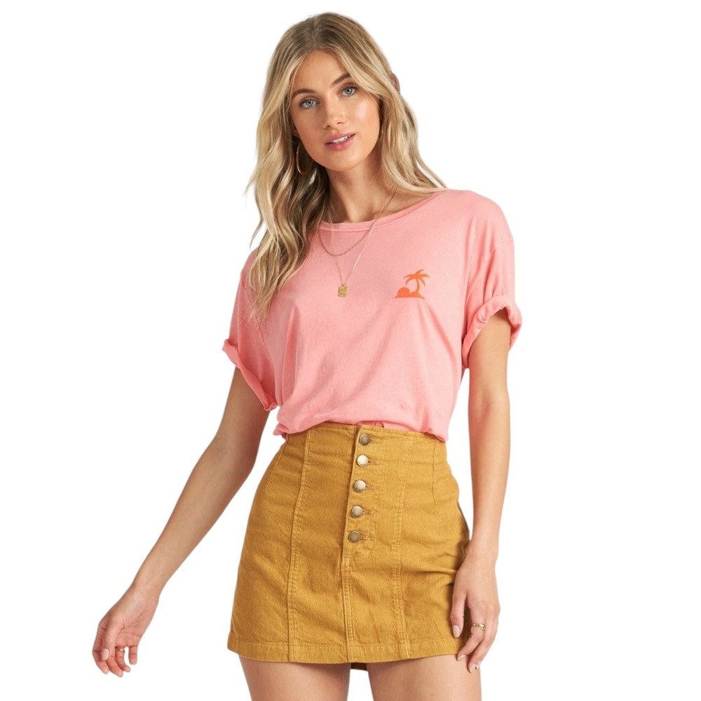 Billabong Retro Corduroy Button Front Mini Skirt Mustard Yellow Women's Size 28